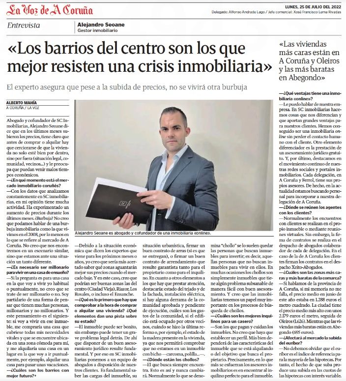 Entrevista para hablar sobre el mercado inmobiliario en La Voz de Galicia. 1 Entrevista de La Voz
